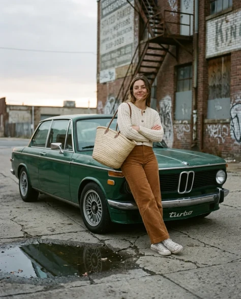 Vintage BMW Street Style with Straw Tote 1