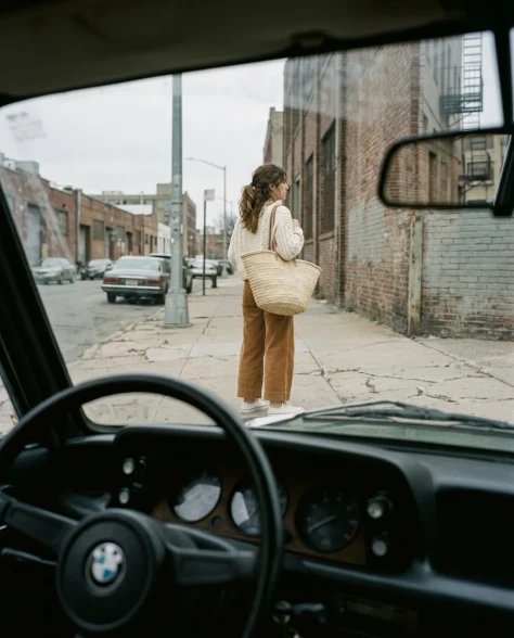Vintage BMW Street Style with Straw Tote 5