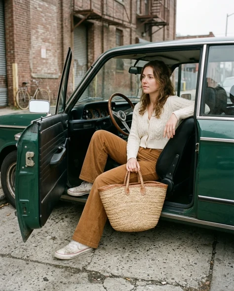 Vintage BMW Street Style with Straw Tote 6