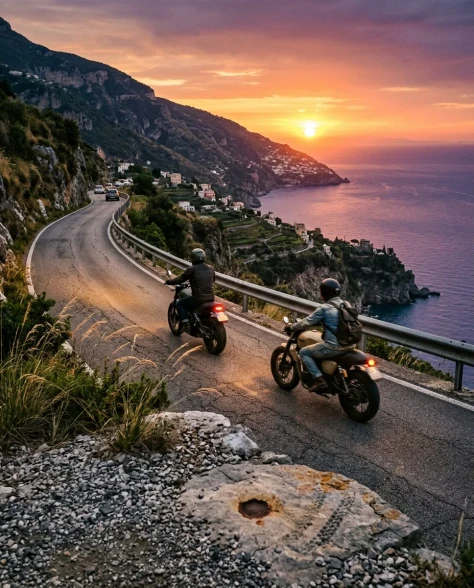 Adventure Motorcycles on Amalfi Coast at Sunset 7