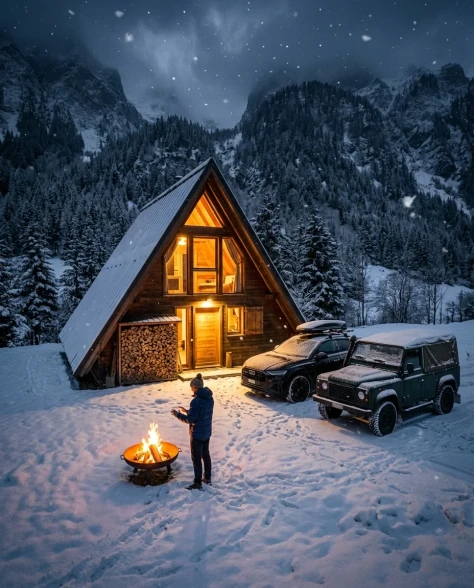 Snowy Alpine Cabin with Off-Road Vehicles 4