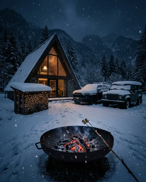 Snowy Alpine Cabin with Off-Road Vehicles 7