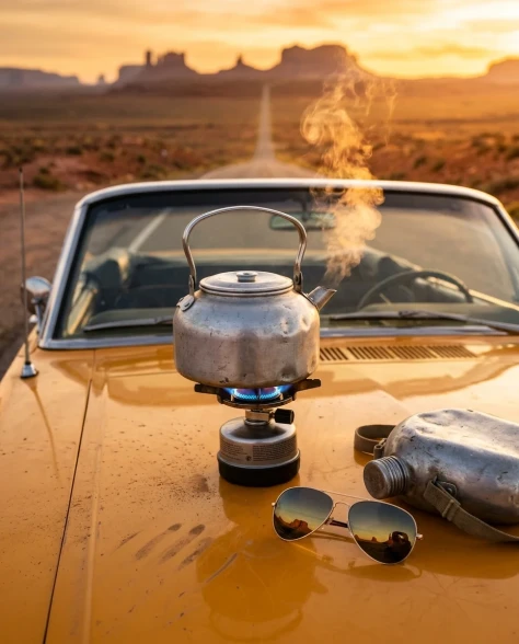Classic Cars on Desert Highway at Sunset 3