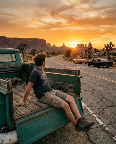 Classic Cars on Desert Highway at Sunset 4