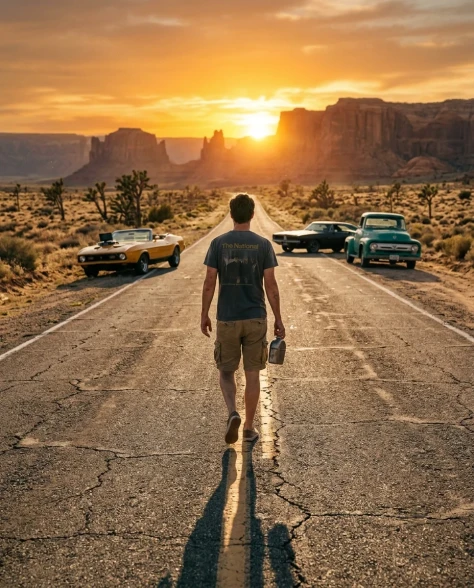 Classic Cars on Desert Highway at Sunset 6