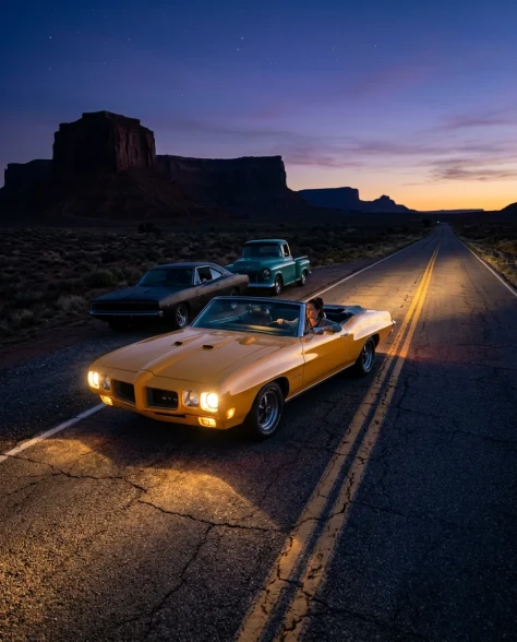 Classic Cars on Desert Highway at Sunset 7