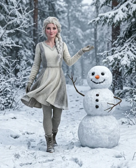 Cinematic Winter Portrait with Stylized Snowman Companion 1