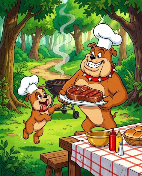 Anthropomorphic Bulldogs at an Outdoor Barbecue — Cel Animation 1