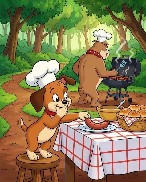 Anthropomorphic Bulldogs at an Outdoor Barbecue — Cel Animation 3