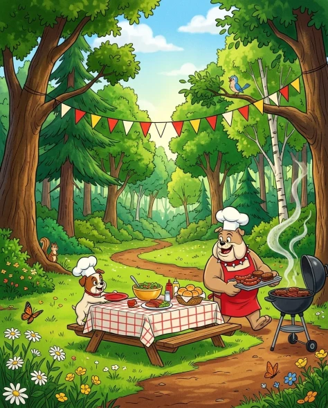 Anthropomorphic Bulldogs at an Outdoor Barbecue — Cel Animation 5