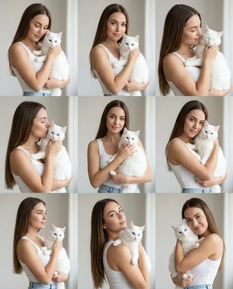 Nine-Panel Editorial Grid with White Cat Companion 1