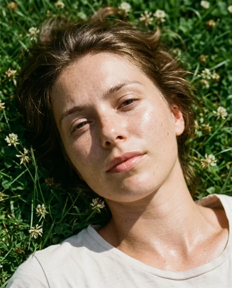 Photorealistic Close Portrait on Grass in Harsh Sunlight 1