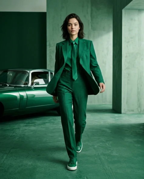 Monochrome Emerald High-Fashion Editorial 2