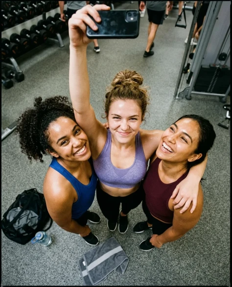 Gym Selfie Trio — Athletic Activewear Portrait 6