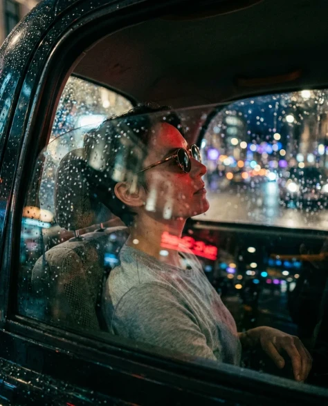 Rainy Night Taxi Cinematic Through Window 4