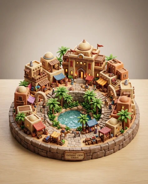 Collectible Miniature Diorama of a Developed Desert Oasis Settlement 1