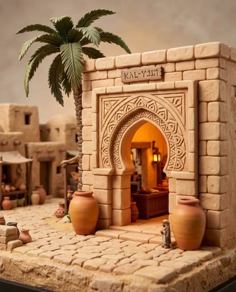 Collectible Miniature Diorama of a Developed Desert Oasis Settlement 5