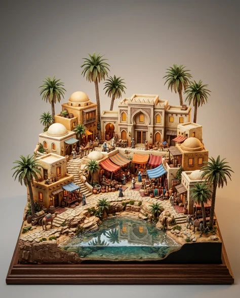 Collectible Miniature Diorama of a Developed Desert Oasis Settlement 7