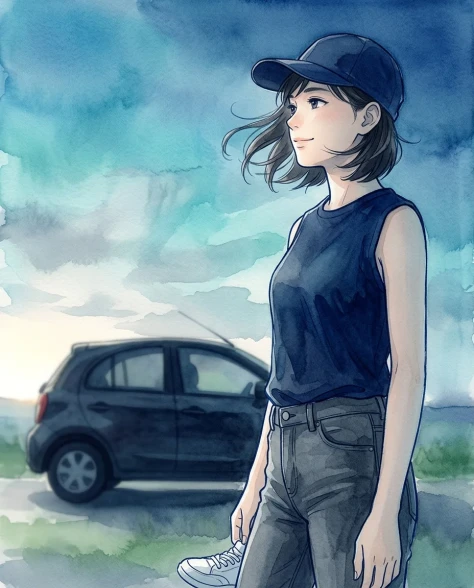 Three-Panel Anime Watercolor Split Composition 3