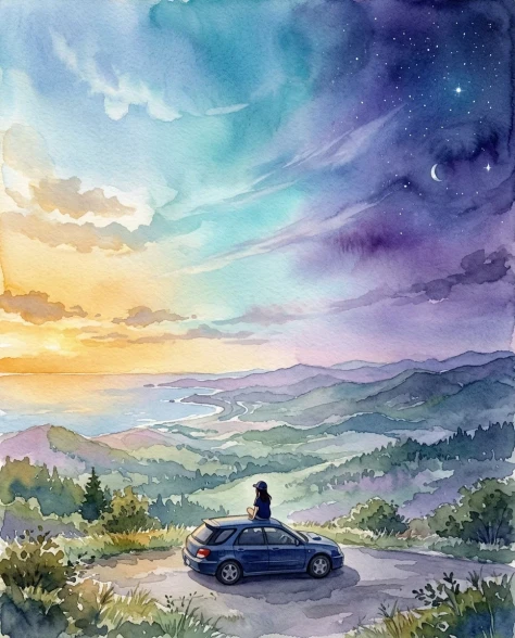Three-Panel Anime Watercolor Split Composition 7
