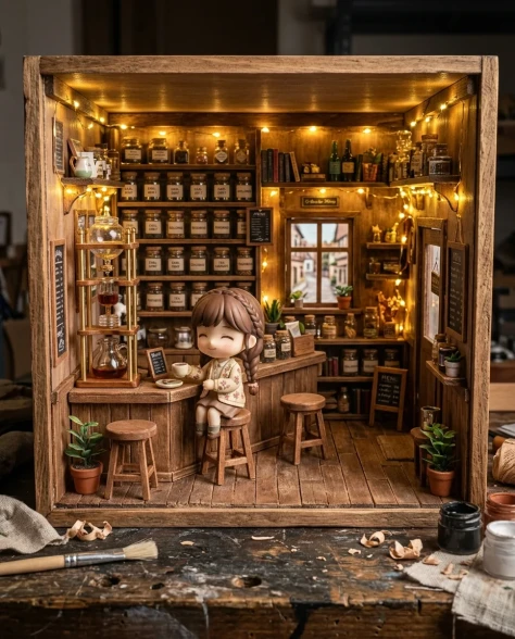 Miniature Tea Shop Diorama with Chibi Girl 7