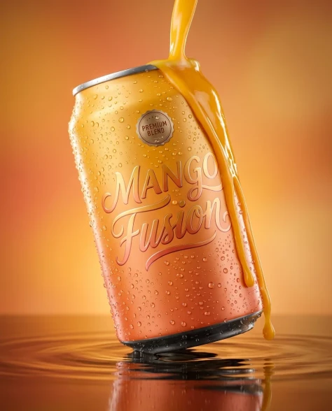 Ultra-Realistic Mango Beverage Can Product Photography 2