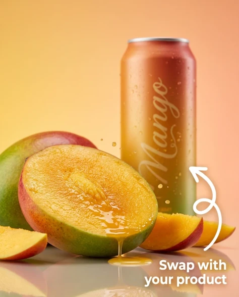 Ultra-Realistic Mango Beverage Can Product Photography 3