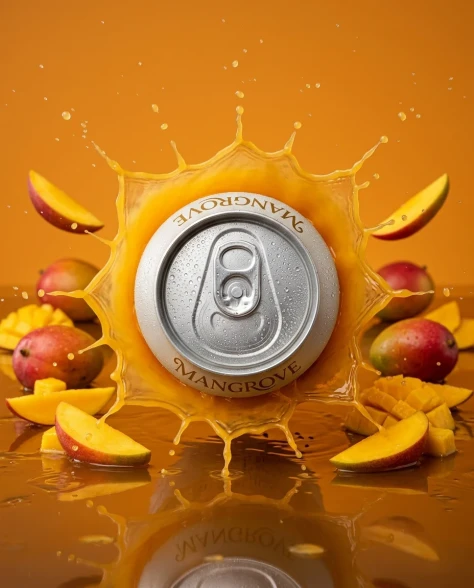Ultra-Realistic Mango Beverage Can Product Photography 4