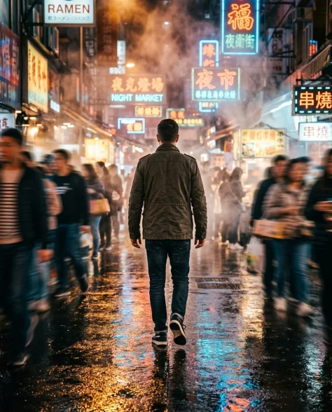 Cinematic Night Market Walk with Motion Blur 1