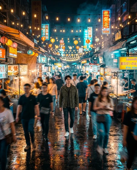 Cinematic Night Market Walk with Motion Blur 7