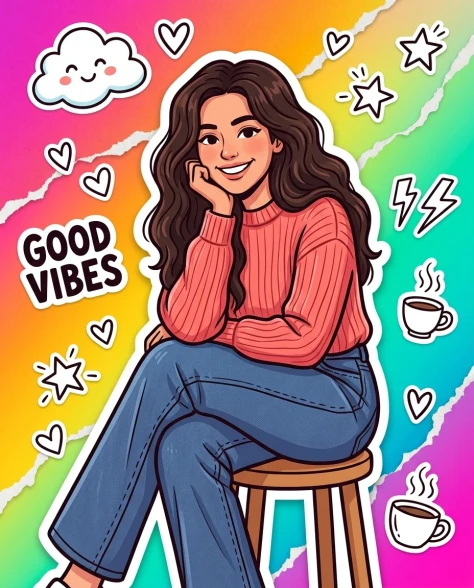 Vibrant Sticker Art Portrait Illustration 1