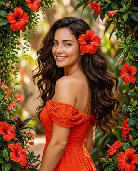 Romantic Digital Portrait with Tropical Flowers 7