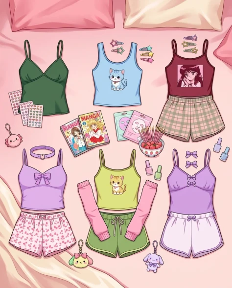 Kawaii Pastel Anime Sleepover Group Portrait 4