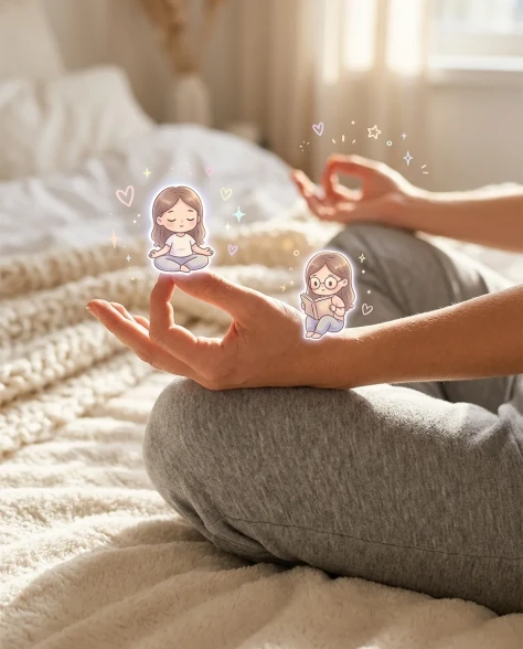 Cozy Meditation Scene with Chibi Self Doodles 4