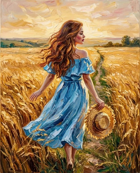 Impasto Oil Painting Golden Field Portrait 2