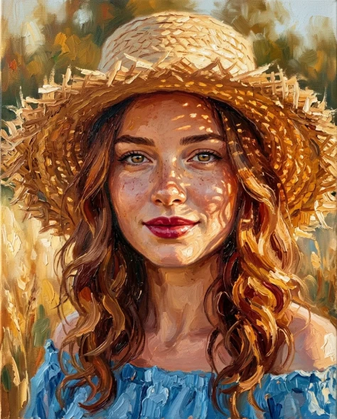 Impasto Oil Painting Golden Field Portrait 3