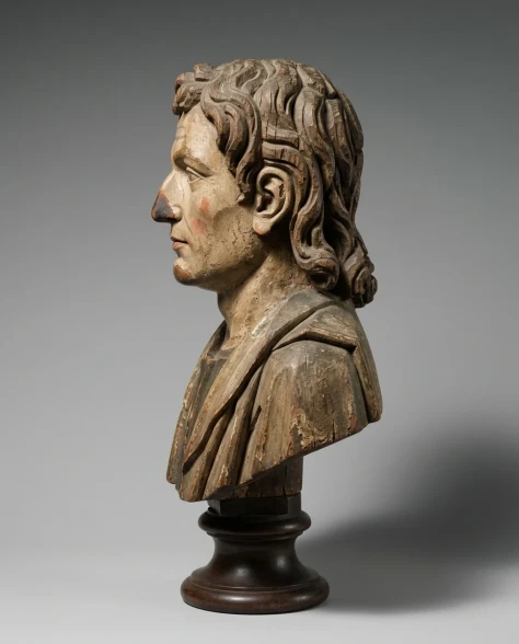 Polychrome Carved Wooden Sculpture Portrait Bust 4