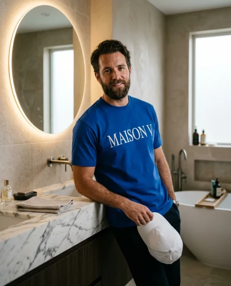 Luxury Bathroom Lifestyle Portrait with Designer Tee 1