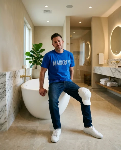Luxury Bathroom Lifestyle Portrait with Designer Tee 3
