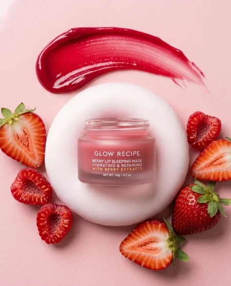 Minimalist Berry Lip Mask Cosmetic Product Photography 2