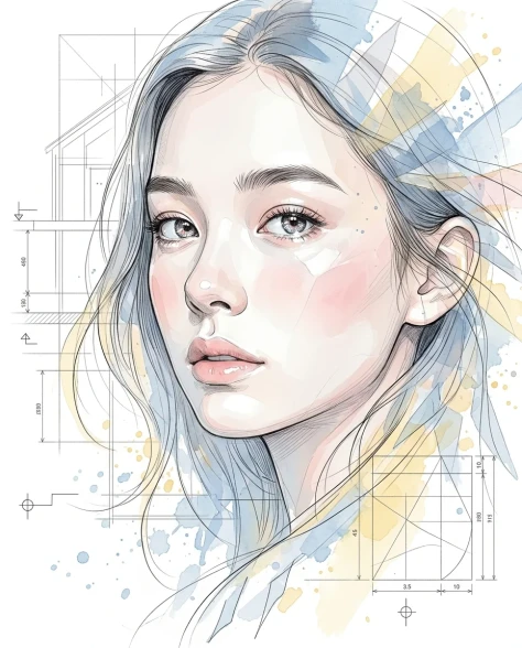 Illustrative Realism Portrait with Watercolor and Ink 1