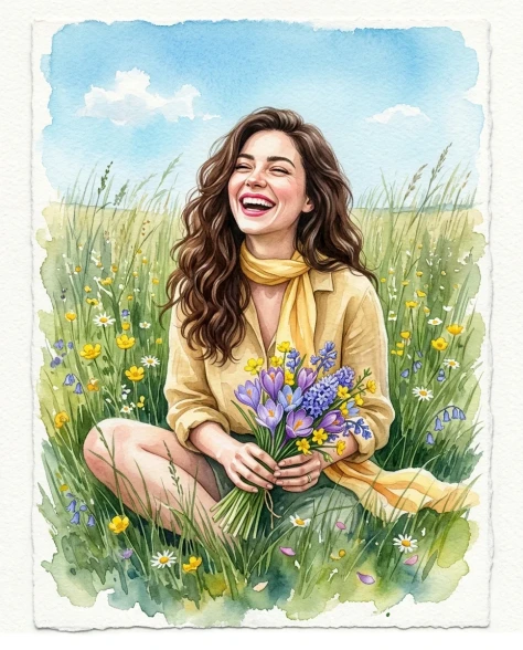 Watercolor Spring Greeting Card Portrait with Flowers 6