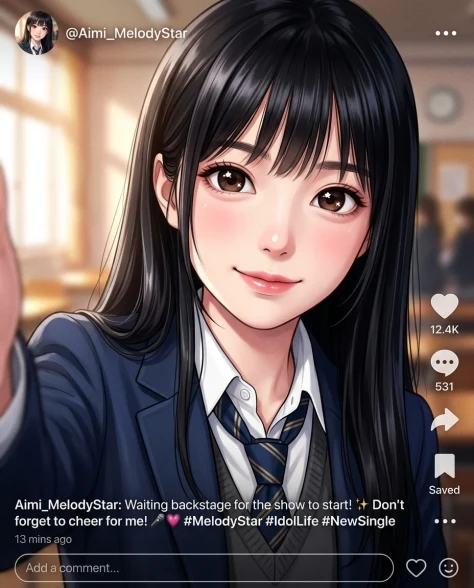 Anime Idol Selfie with Social Media UI Overlay 1