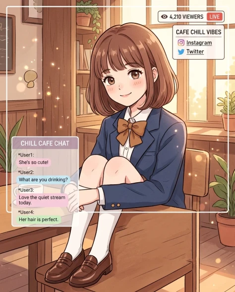 Anime Girl Streaming Screen with Café Background 1