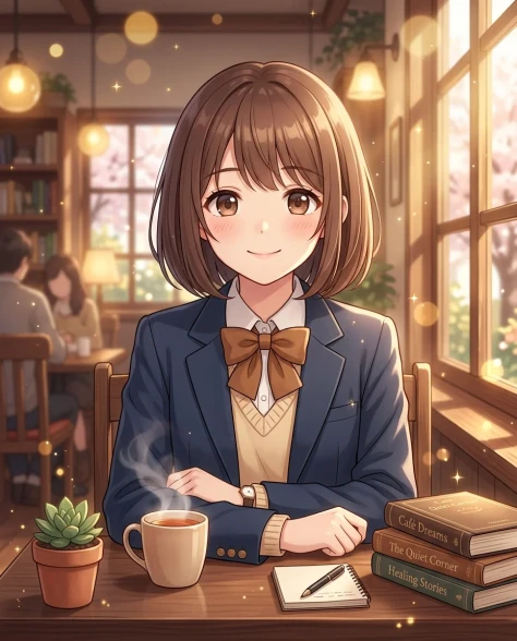 Anime Girl Streaming Screen with Café Background 2
