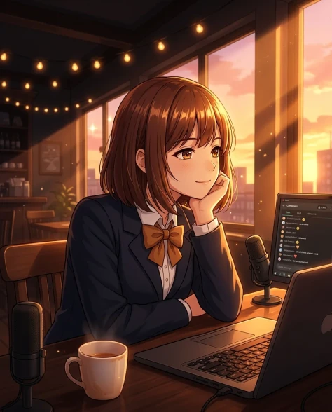 Anime Girl Streaming Screen with Café Background 6