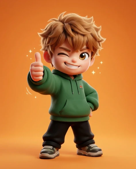 Stylized 3D Chibi Boy Character with Peace Sign 7
