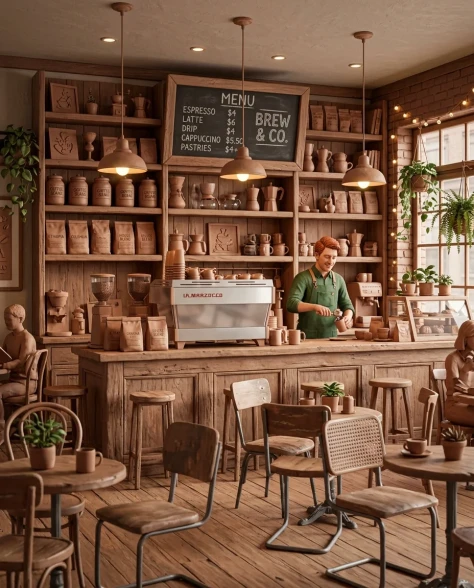 3D Rendered Barista Character in Cozy Coffee Shop 7