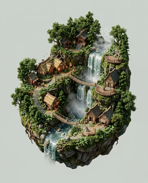 Floating Miniature Diorama of Forest Waterfall Village 1