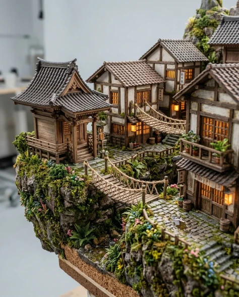 Floating Miniature Diorama of Forest Waterfall Village 3